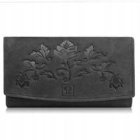 Portfel damski skórzany czarny Paolo Peruzzi, przecierany vintage RFID