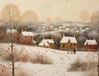 Plakat 65x50cm Wioska Otulona Śniegiem