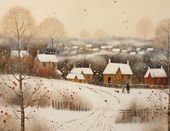 Plakat 65x50cm Wioska Otulona Śniegiem