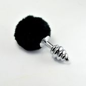 spiral pompon metal plug black