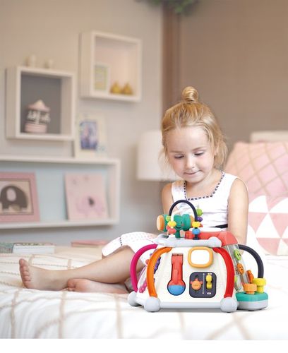 Kostka edukacyjna interaktywna sensoryczna multikostka gra dźwięki sorter na Arena.pl