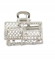 Spinka klamra metalowa prostokątna kratka cyrkonie kolor srebrny 4cm