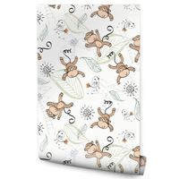 Tapeta Do Pokoju Dziecka MAŁPKI Ptaki Liście Palmy