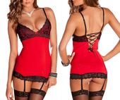 SEKSOWNY KOMPLET BIELIZNY KOSZULKA NOCNA KORONKA SEXY STRINGI WALENTYNKI