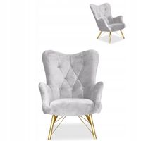 Fotel skandynawski Luna uszak pikowany muszelka Family meble szary welur