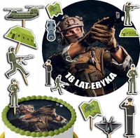 ZESTAW OPŁATEK NA TORT 20CM + TOPPERY PAPIEROWE - WOJSKO ARMIA 15CM 18CM