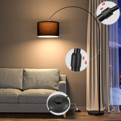 Lampa Podłogowa Łukowa 3000K Regulowana wysokość Czarny klosz E27 9W na Arena.pl