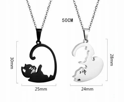 Zestaw Naszyjnik Przyjaźni BEST FRIENDS Yin Yang 2szt Czarny Srebrny Koty na Arena.pl