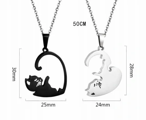 Zestaw Naszyjnik Przyjaźni BEST FRIENDS Yin Yang 2szt Czarny Srebrny Koty zdjęcie 5