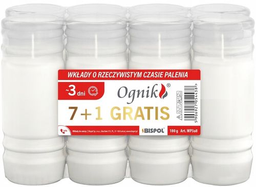 Wkłady do zniczy Bispol parafinowe 3 dni palenia wysokość 14,5 cm - 8 szt na Arena.pl