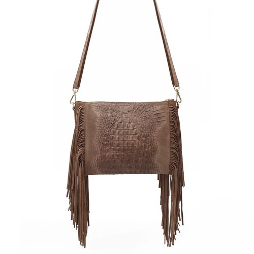 VERA PELLE torebka zamszowa listonoszka boho z frędzlami V001 granatowa na Arena.pl