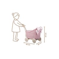 Luna MALOWANY RÓŻOWY WIKLINOWY WÓZEK DLA LALEK Z POŚCIELĄ 60X30 H45 CM