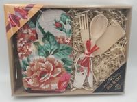 zestaw rękawica + sztućce drewniane dla Mamy kwiaty  36 x 28 cm. | P1426P