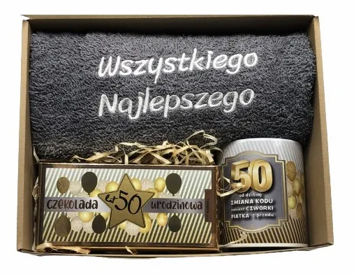 PREZENT NA URODZINY 18-70 Zestaw Kosz Prezentowy Ręcznik Kubek Czekolada zdjęcie 5