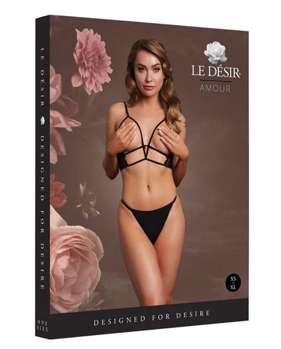 Open Cup Triangle Bra With Lace And Adjustable Sliders - One Size - Black na Arena.pl