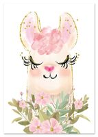 Plakat dla dziecka, lama, lamy, alpaka różowo złote 70x100 cm