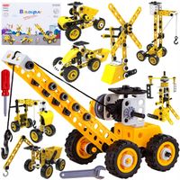 KLOCKI POJAZDY BUDOWLANE DO SKRĘCANIA DŹWIG 100 el. Maszyny z placu budowy