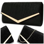 Torebka Wieczorowa Czarna Kopertówka Wizytowa Błyszcząca Ślub Wesele mała