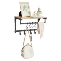 Półka z wieszakami dąb sonoma ścienna loft czarna stal 8 haczyków