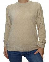 Damski szenilowy sweter sweterek klasyczny okrągły dekolt beżowy UNI