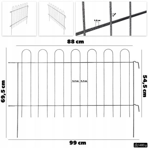 OGRODOWY PŁOTEK METALOWY PŁOT PŁOTKI DO OGRODU OBRZEŻE PALISADA 99 x 70 cm na Arena.pl