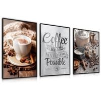 Zestaw 3X Plakat W Ramie Ziarna Filiżanka Kawy Cynamon 60cm x 80cm