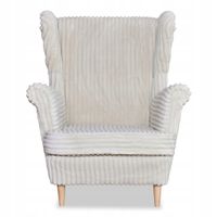 Fotel uszak Rene skandynawski Family Meble beżowy sztruks paski modny