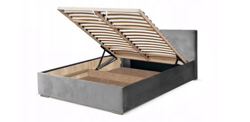 BIAŁE ŁÓŻKO 140x200 ŁÓŻKO TAPICEROWANE STELAŻ POJEMNIK na Arena.pl