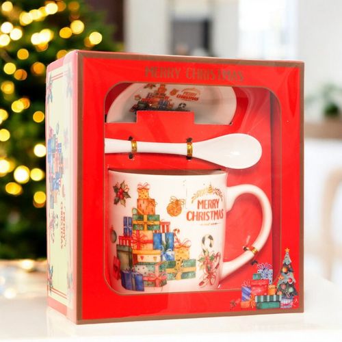 kubek świąteczny - zestaw w pudełku ze spodkiem i łyżeczką 400 ml kb17wz2 na Arena.pl