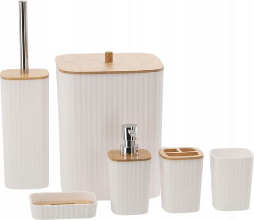 ZESTAW ŁAZIENKOWY 6 ELEMENTÓW KOMPLET DO WC ŁAZIENKI BIAŁY LOFT na Arena.pl