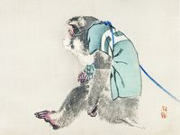 Plakat 100x75cm Monkey, Kōno Bairei Japoński Vintage do Salonu