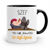 Kubek Czarny Prezent Szefa To Styl Życia Z Nadrukiem Ze Zdjęciem