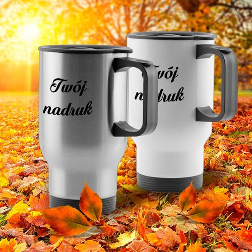 Kubek termiczny 450 ml z Twoim nadrukiem - srebrny na Arena.pl