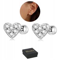 KOLCZYKI Srebrne PRÓBA 925 Serca Z Cyrkoniami SREBRO Sztyfty WKRĘTKI