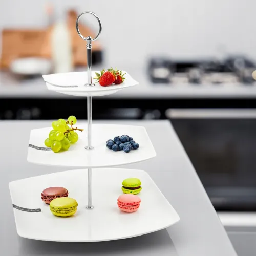 PATERA PORCELANOWA PIĘTROWA BIAŁA NOWOCZESNA NA CIASTO OWOCE 3-POZIOMOWA na Arena.pl