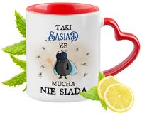 Kubek Dla Sąsiada Czerwony Z Uszkiem W Kształcie Serca Na Prezent