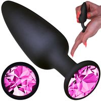 Długi Silikonowy Korek Analny z Kryształem, Plug Czarny