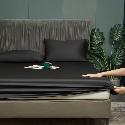 Prześcieradło z Gumką 180x200 Czarne Gładkie Bambusowe Oddychające Miękkie na Arena.pl