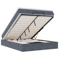 Rama łóżka otomana z materacem, szara, 140x200 cm, aksamit