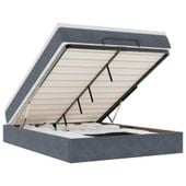 Rama łóżka otomana z materacem, szara, 140x200 cm, aksamit