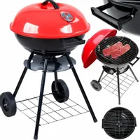 POJEMNY GRILL OGRODOWY PRZENOŚNY NA KÓŁKACH WĘGLOWY OKRĄGŁY Z POKRYWĄ