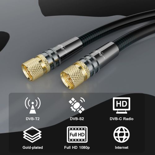 Kabel Antenowy Koncentryczny Satelitarny 70m 4K HDTV Złote Złącza F Czarny na Arena.pl
