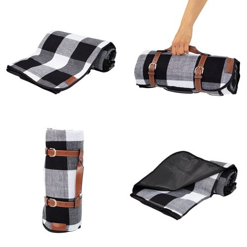 Koc Piknikowy Plażowy Z Izolacją 200X200 Cm - Czarno Biała Krata na Arena.pl