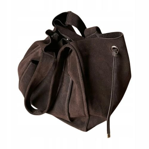 Czekoladowa zamszowa torebka shopper worek XL ZAMSZ NATURALNY Vera Pelle A4 na Arena.pl