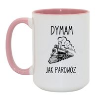 KUBEK "DYMAM JAK PAROWÓZ" Wzór - Duży Biało-Różowy 450 ml