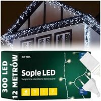 Lampki świąteczne zewnętrzne sople 300 led zimny biały choinka prezent