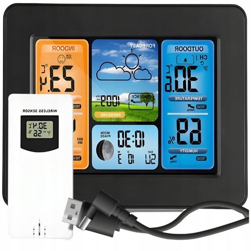 BEZPRZEWODOWA STACJA POGODOWA POGODY Higrometr Termometr Czujnik Zegar Data na Arena.pl