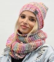 Zimowy Komplet Kolorowy Gruby Czapka Szal Wz1