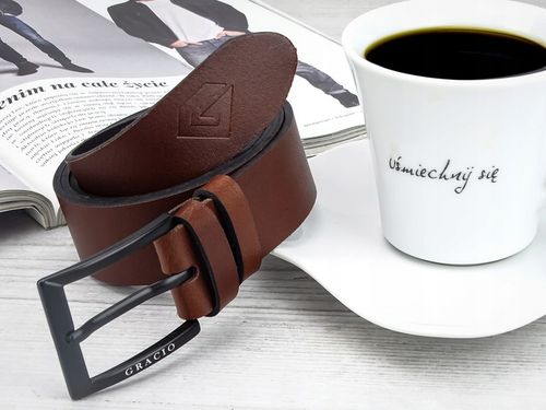 GRACIO meski skorzany PASEK brazowy KLAMRA czarna na Arena.pl