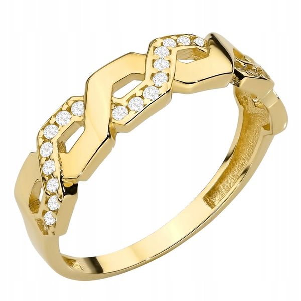 ZŁOTY PIERŚCIONEK pr. 585 Przeplatany Łańcuszek z Cyrkoniami 14k r.14 zdjęcie 1